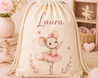 Turnbeutel Mädchen personalisiert mit Name, Kindergarten Beutel mit Wunschmotiv, Geschenk für Mädchen, Kita & Sport
