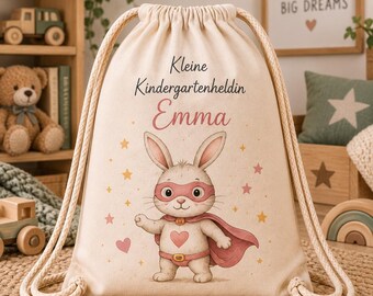 Turnbeutel personalisiert mit Namen | Turnbeutel Kinder Hase | Kindergartenbeutel & Sportbeutel für Mädchen