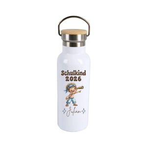 Trinkflasche personalisiert Schulkind 2026 – Kinder Edelstahlflasche mit Name, Geschenk zur Einschulung, Geschenk Schulanfang Junge Motiv 2