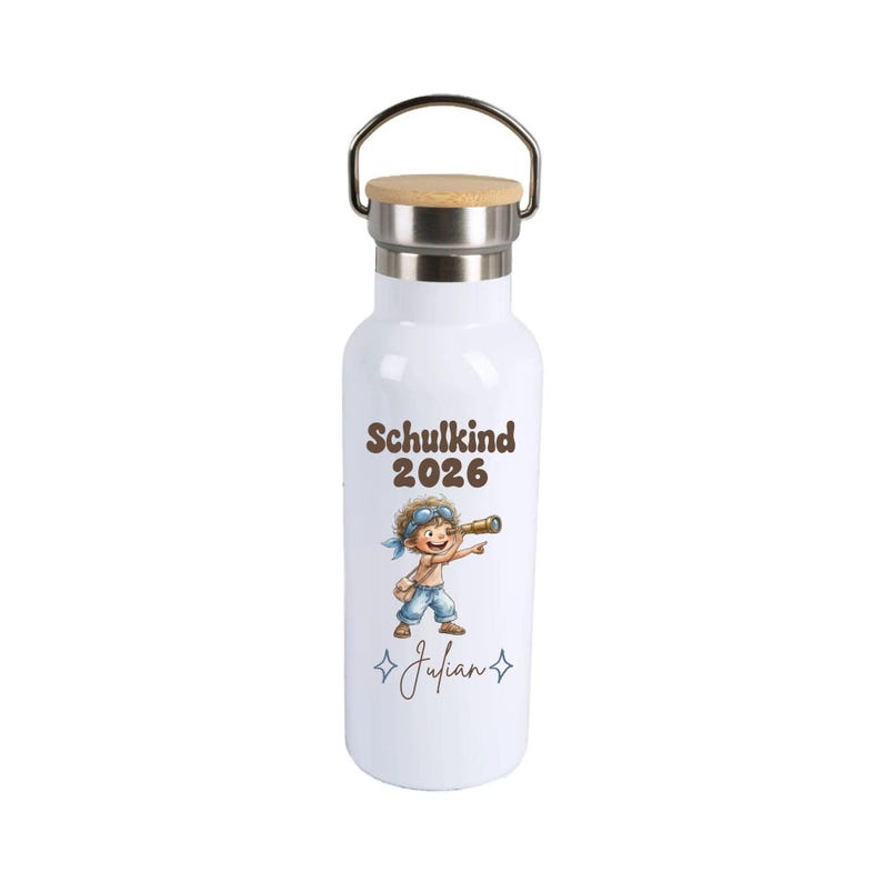 Trinkflasche personalisiert Schulkind 2026 – Kinder Edelstahlflasche mit Name, Geschenk zur Einschulung, Geschenk Schulanfang Junge Motiv 2