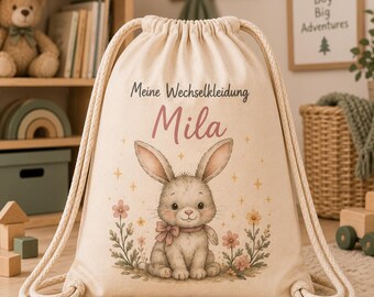 Wechselkleidung Beutel Kindergarten mit Namen, personalisierter Kita Turnbeutel, Geschenk zum Kindergartenstart für Mädchen & Jungen