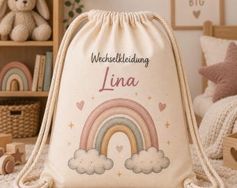 Kindergartenbeutel mit Name, personalisierter Turnbeutel für Kinder, Kita Beutel für Wechselkleidung, Geschenk zum Kindergartenstart
