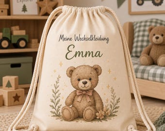 Kindergarten Turnbeutel mit Namen, personalisierter Beutel für Wechselkleidung, Kita Tasche für Kinder, Geschenk Kindergartenstart
