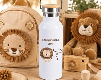 Personalisierte Kinder Thermoflasche Löwe – Edelstahl Trinkflasche mit Name für Kindergarten & Kita | Geschenk zum Kindergartenstart