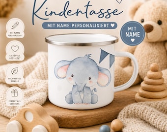 Personalisierte Emaille Tasche für Kinder | Emaille Becher | 1. Geburtstag Geschenk | Personalisierter Kinderbecher mit Tiermotiv