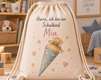 Turnbeutel Einschulung mit Namen | Personalisierter Turnbeutel Schulkind | Sportbeutel Kinder Geschenk zum Schulanfang
