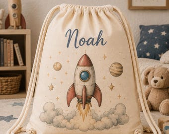 Turnbeutel mit Namen Kinder, personalisierter Kindergarten Beutel, Geschenk zum Kindergartenstart, Kita Rucksack Junge