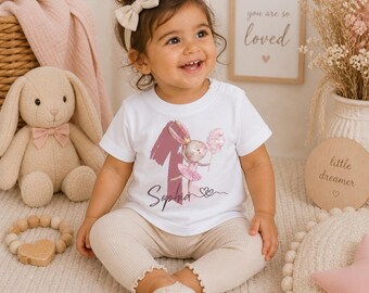 Personalisiertes Baby T-Shirt Geburtstag | 1 2 3 Jahre Mädchen Shirt mit Namen | Hase Design | Bio-Baumwolle | Geschenk Geburtstag Outfit