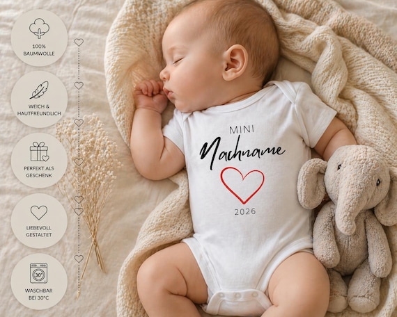 Baby Body mit Namen personalisiert | Geschenk zur Geburt Mädchen Junge | Baby Announcement | Schwangerschaft Reveal | Newborn Geschenk