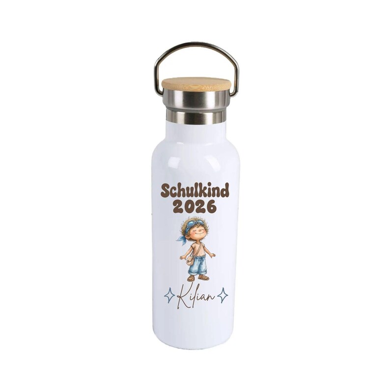 Trinkflasche personalisiert Schulkind 2026 – Kinder Edelstahlflasche mit Name, Geschenk zur Einschulung, Geschenk Schulanfang Junge Motiv 1