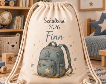 Turnbeutel Einschulung personalisiert mit Namen | Turnbeutel Schulkind 2026 | Sportbeutel Kinder zum Schulanfang