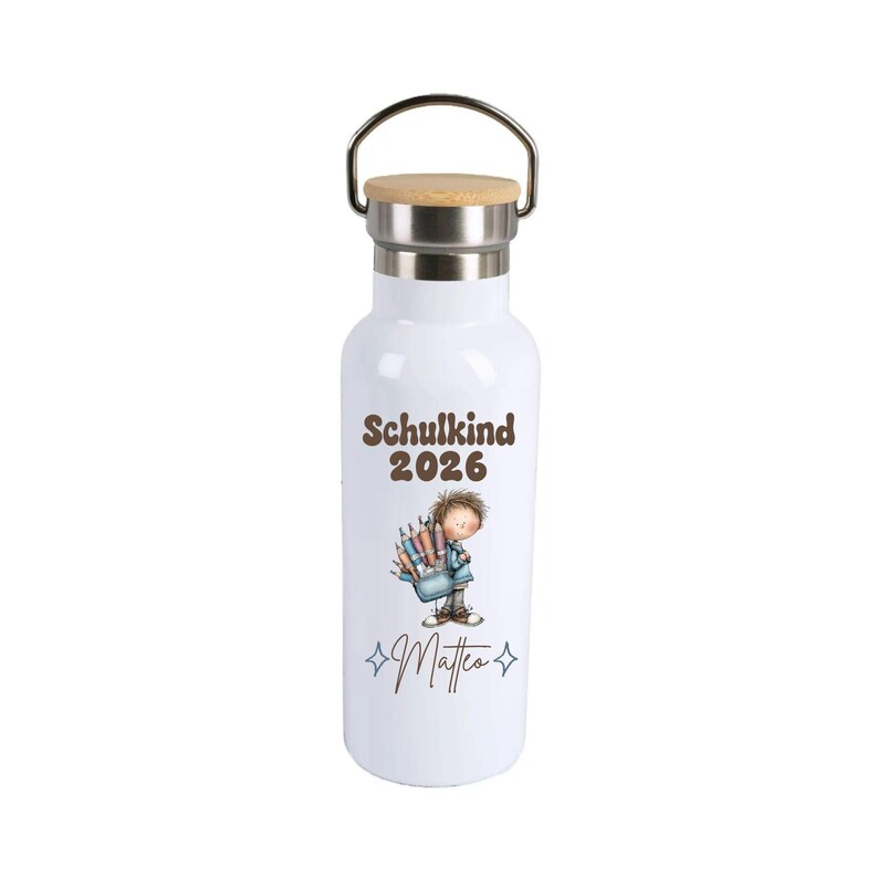Trinkflasche personalisiert Schulkind 2026 – Kinder Edelstahlflasche mit Name, Geschenk zur Einschulung, Geschenk Schulanfang Junge Motiv 4