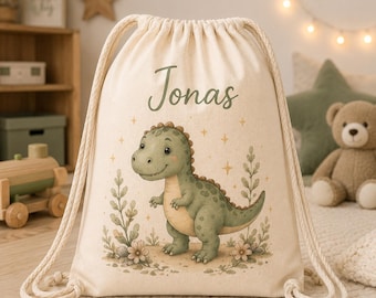 Turnbeutel mit Name Junge, Personalisierter Kindergarten Beutel, Geschenk zum Kindergartenstart, Dino Traktor Feuerwehr Weltraum