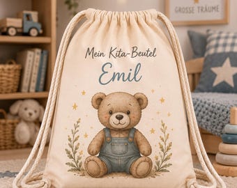 Kindergartenbeutel mit Namen personalisiert, Kita Beutel für Wechselkleidung, Geschenk zum Kindergartenstart für Mädchen & Jungen