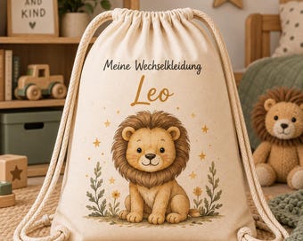 Turnbeutel Kindergarten personalisiert mit Name, Kita Beutel für Wechselkleidung, Geschenk Kindergartenstart mit Tiermotiv