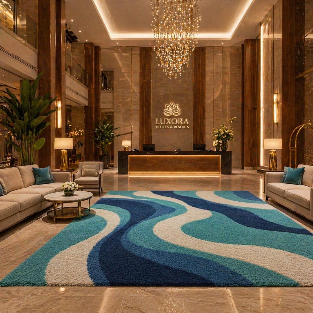 Hand Tufted Wool Rug | Abstract Ocean Wave, Blue Teal Carpet - Etsy