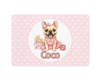 Alfombrilla rosa para comedero de bulldog francés / Alfombrilla personalizada para comedero de perro