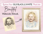 Restored Watercolor Portrait, Old Photo Colorization, Custom Family Memorial (Digital File)