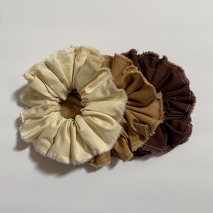 Handmade Neutral Scrunchie Set, Soft Fabric Hair Ties, Raw Edge Minimalist Accessories