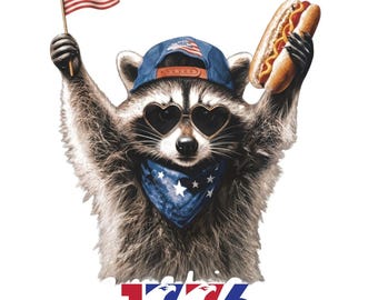 Wilder Waschbär PNG, Vaterländisches USA Unabhängigkeitstag Design, lustiges 4. Juli Hemd (digitaler Download)