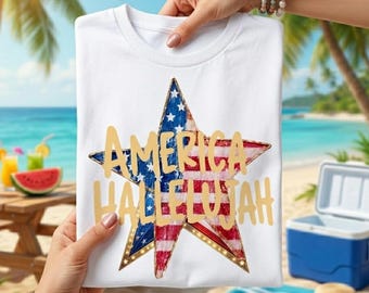 Amerika Halleluja PNG, Vaterländische Kokette Preppy Design (Digitaler Download)