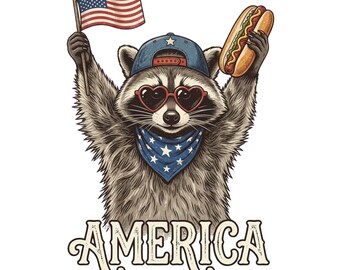 Lustige Waschbär 4. Juli USA Flagge Hotdog T-shirt (Digitaler Download)