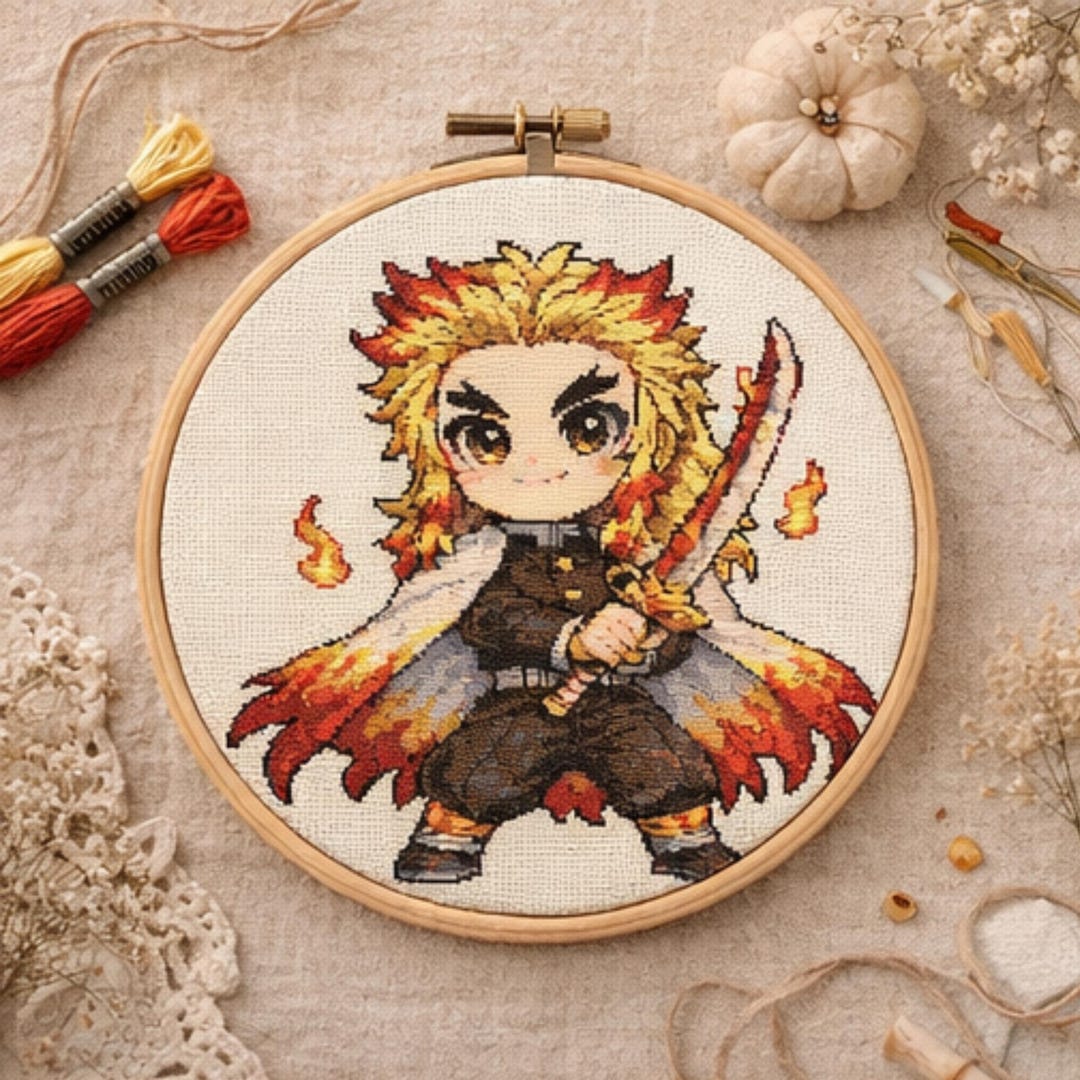 Renguko Pattern Kyojuro Rengoku Anime Cross Stitch Pattern PDF, Pixel Art Embroidery ...