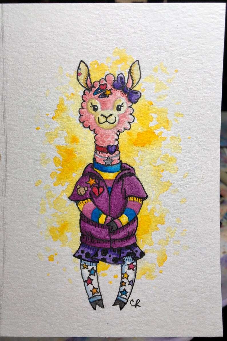 ORIGINAL Colorful Alpaca painting