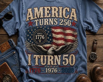T-shirt patriottische 50e verjaardag, America Turns 250 graphic T-shirt