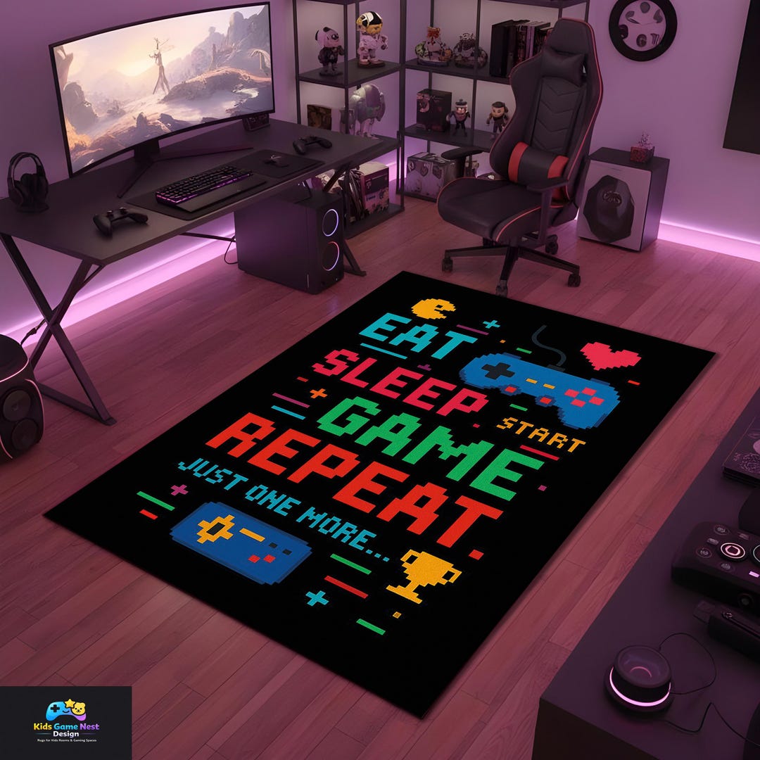 Gamer Rug Pattern Gaming Room Rug, Retro Gamer Rug, Pixel Game Carpet,kids Gamer Room ...