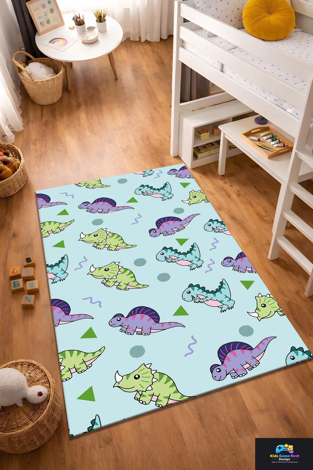 Dinosaur Kids Rug, Cute Dino Pattern Rug, Cartoon Dinosaur Playroom ...