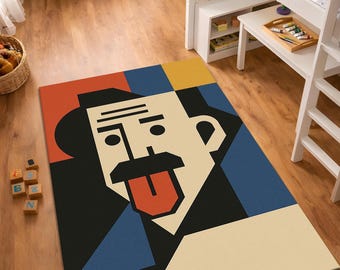 Tappeto con volto astratto di Einstein, tappeto moderno per interni, tappeto con ritratto geometrico, tappeto contemporaneo per soggiorno, tappeto lavabile antiscivolo