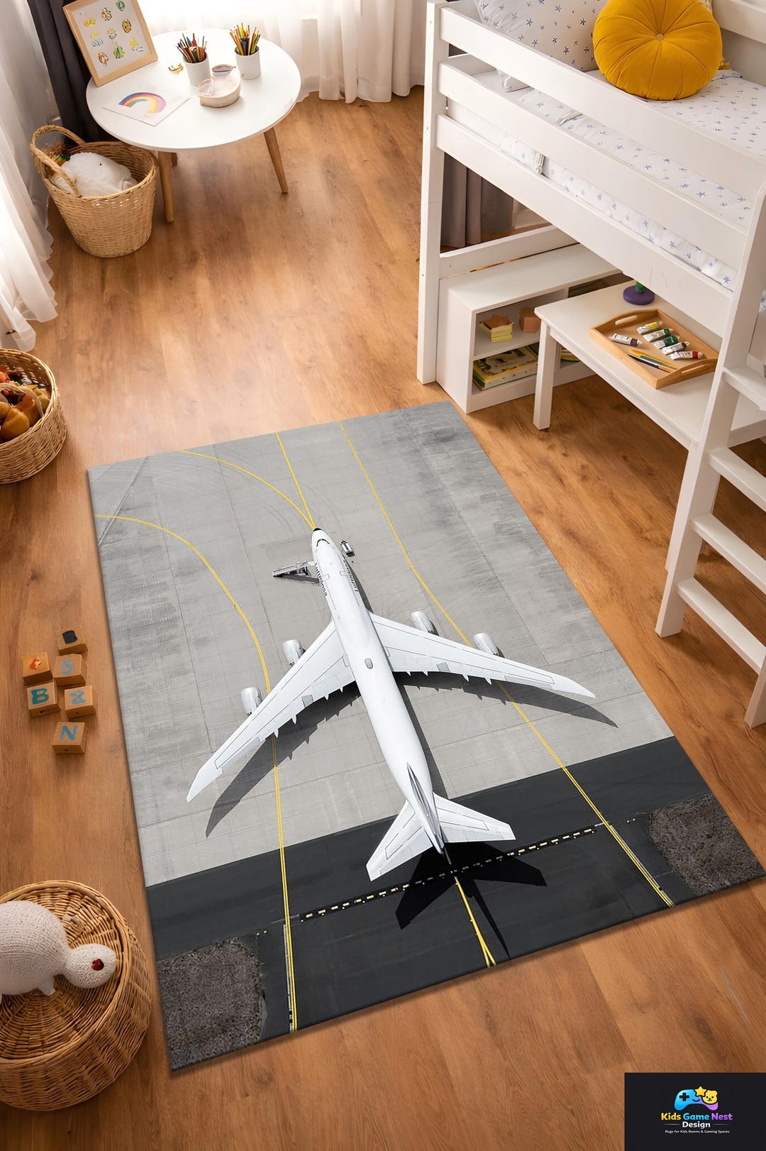 Airplan Rug Airplane Kids Rug, Airport Runway Carpet, Aviation Theme Room Rug, Boys ...
