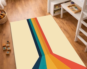 Tappeto in stile Mid-Century Modern, tappeto retrò a blocchi di colore, tappeto geometrico astratto, decorazione minimalista per pavimenti, tappeto lavabile antiscivolo