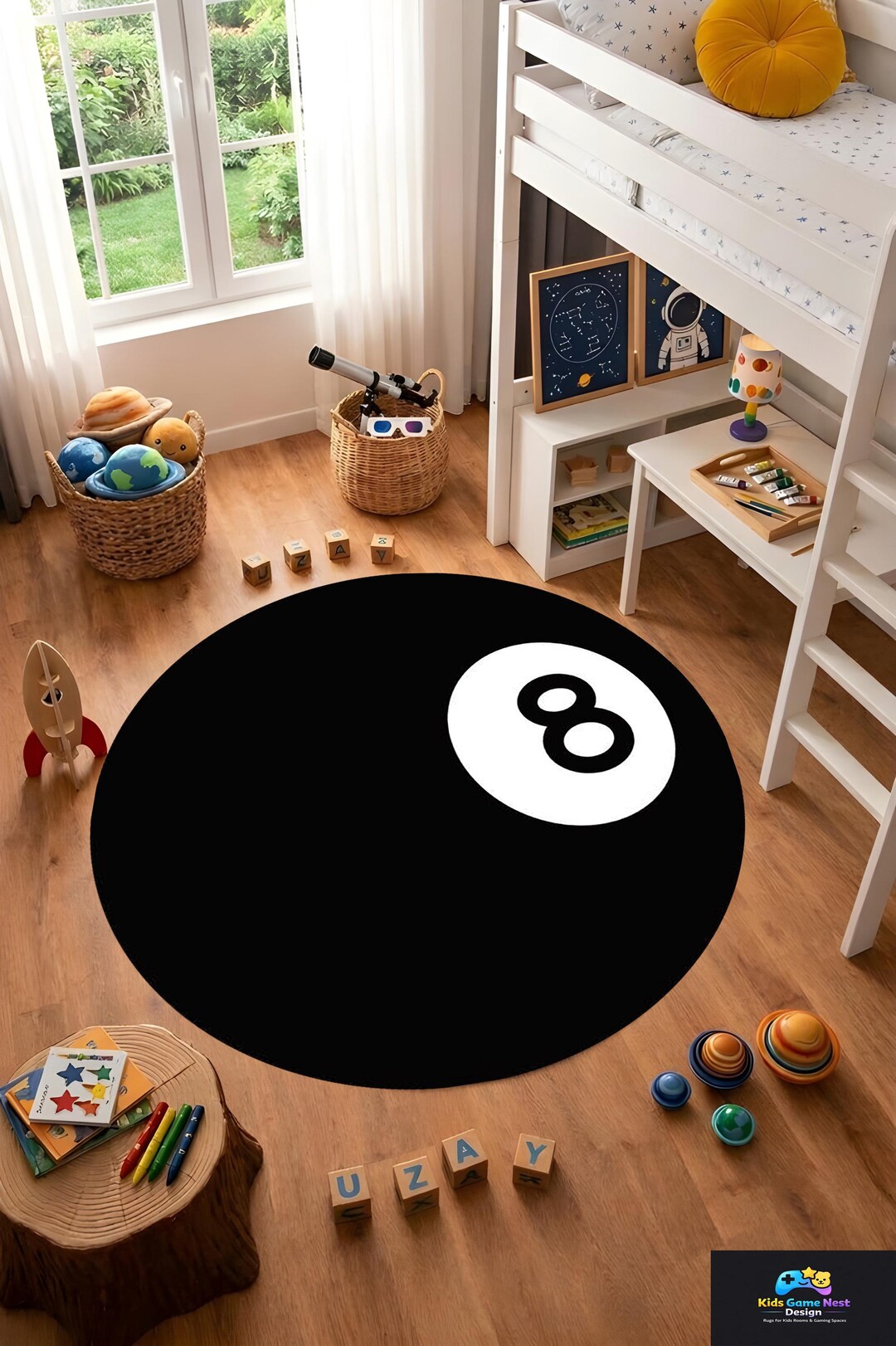 8 Ball Round Rug, Billiard Ball Carpet, Game Room Decor Rug,black ...