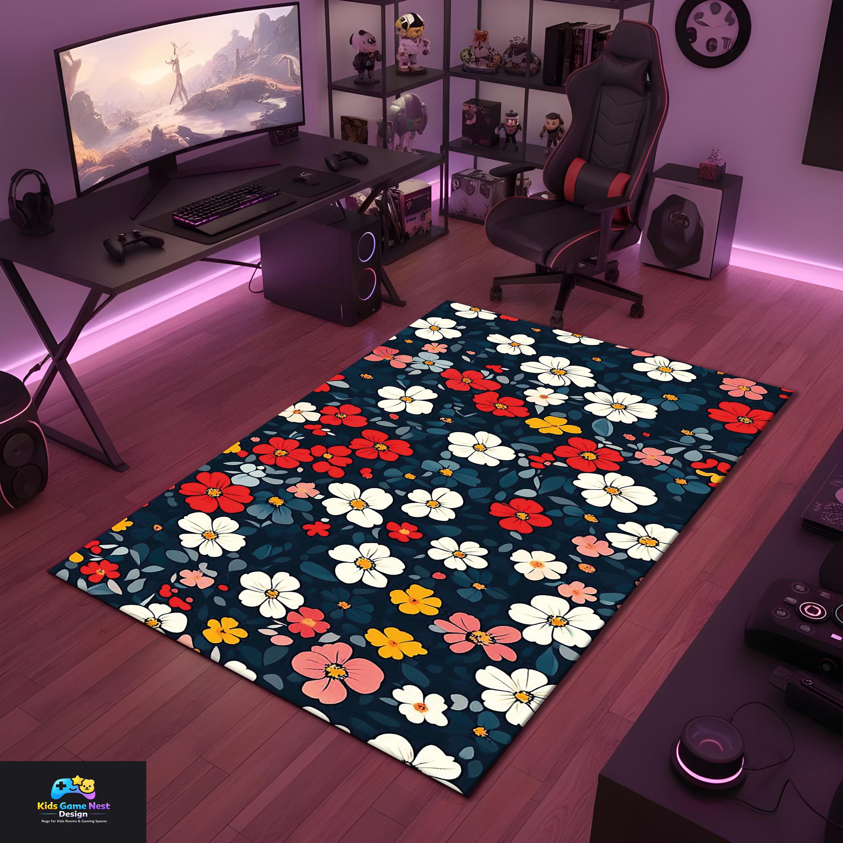 Floral Pattern Rug, Colorful Flower Carpet, Botanical Area Rug, Modern ...