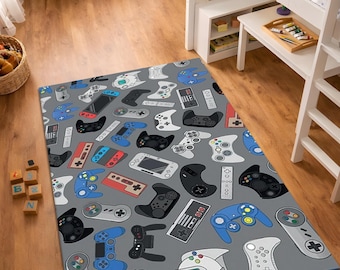 Tappeto con controller per videogiochi, tappeto retrò per area giochi, tappeto decorativo per stanza da gamer, tappeto con motivo console, tappeto lavabile antiscivolo