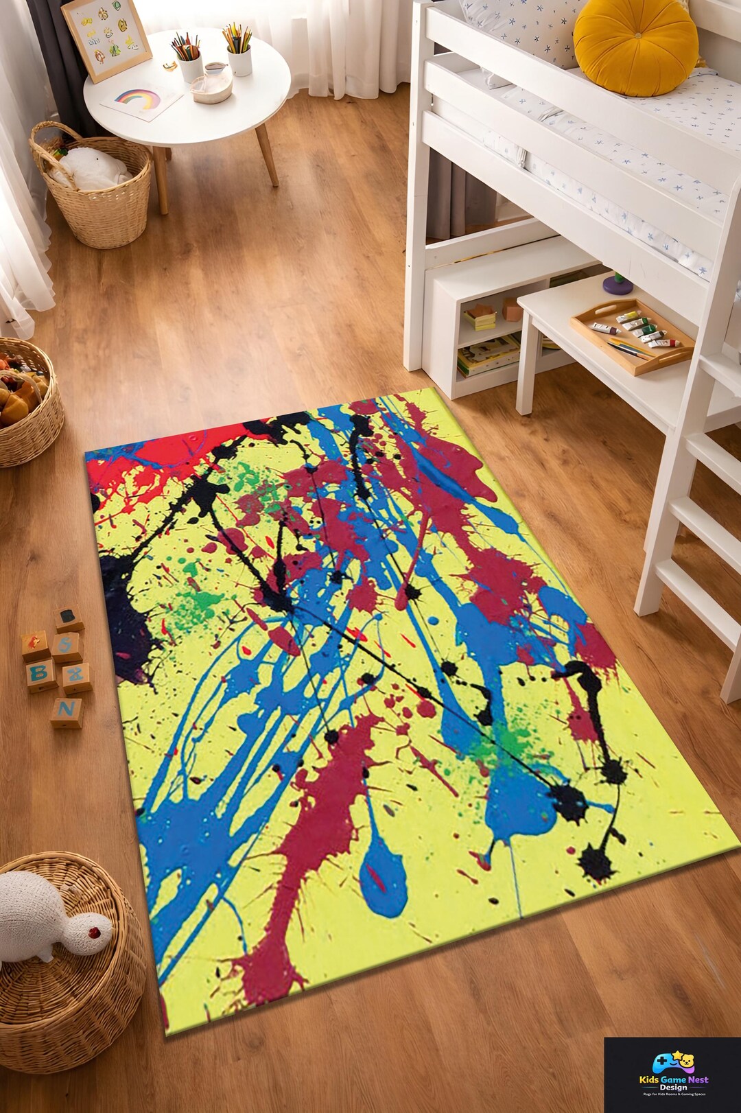 Colorful Paint Splatter Kids Room Rug, Abstract Art Carpet, Modern ...