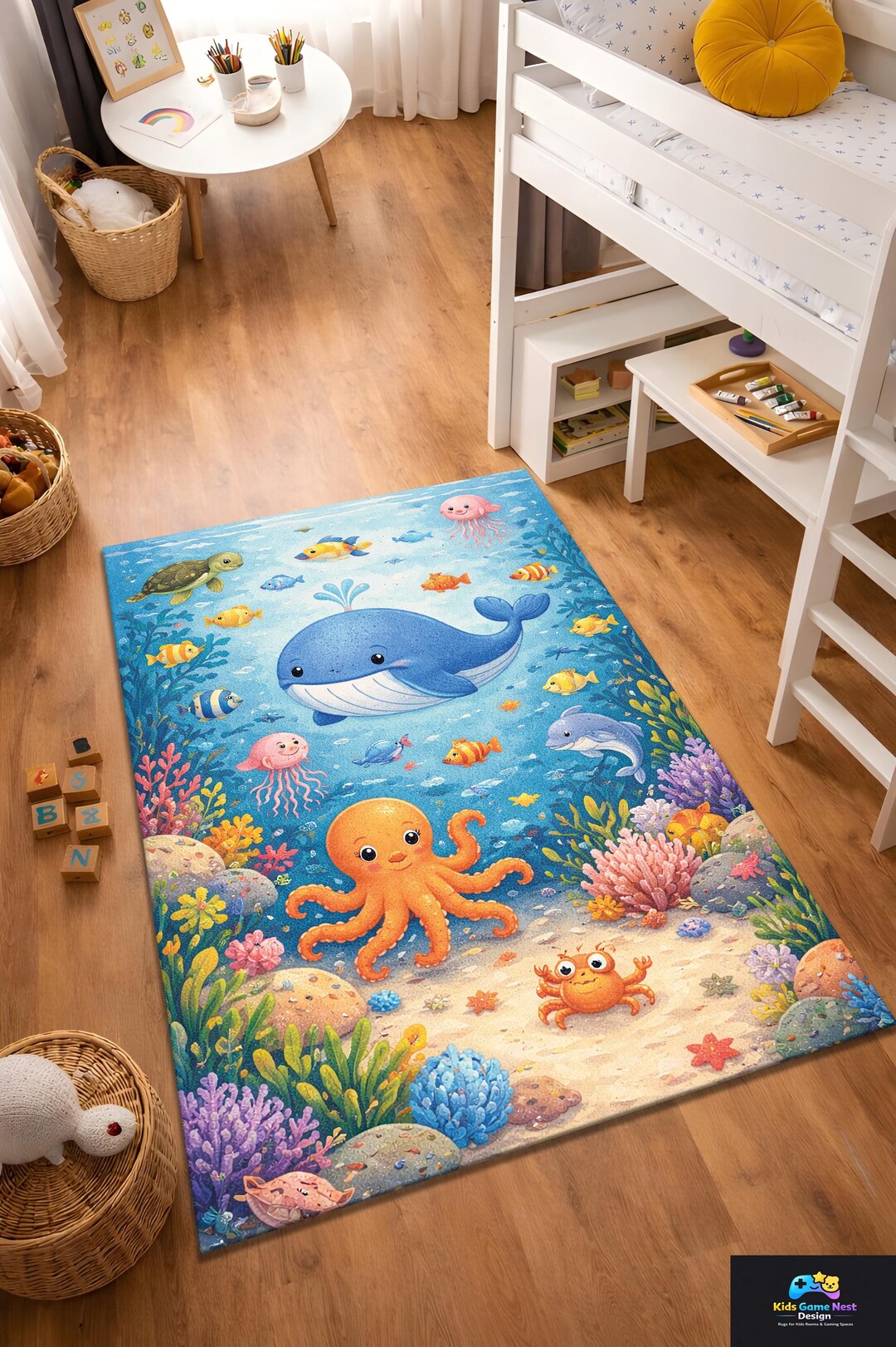 Ocean Kids Rug, Underwater Nursery Rug, Sea Animal Kids Rug, Whale ...