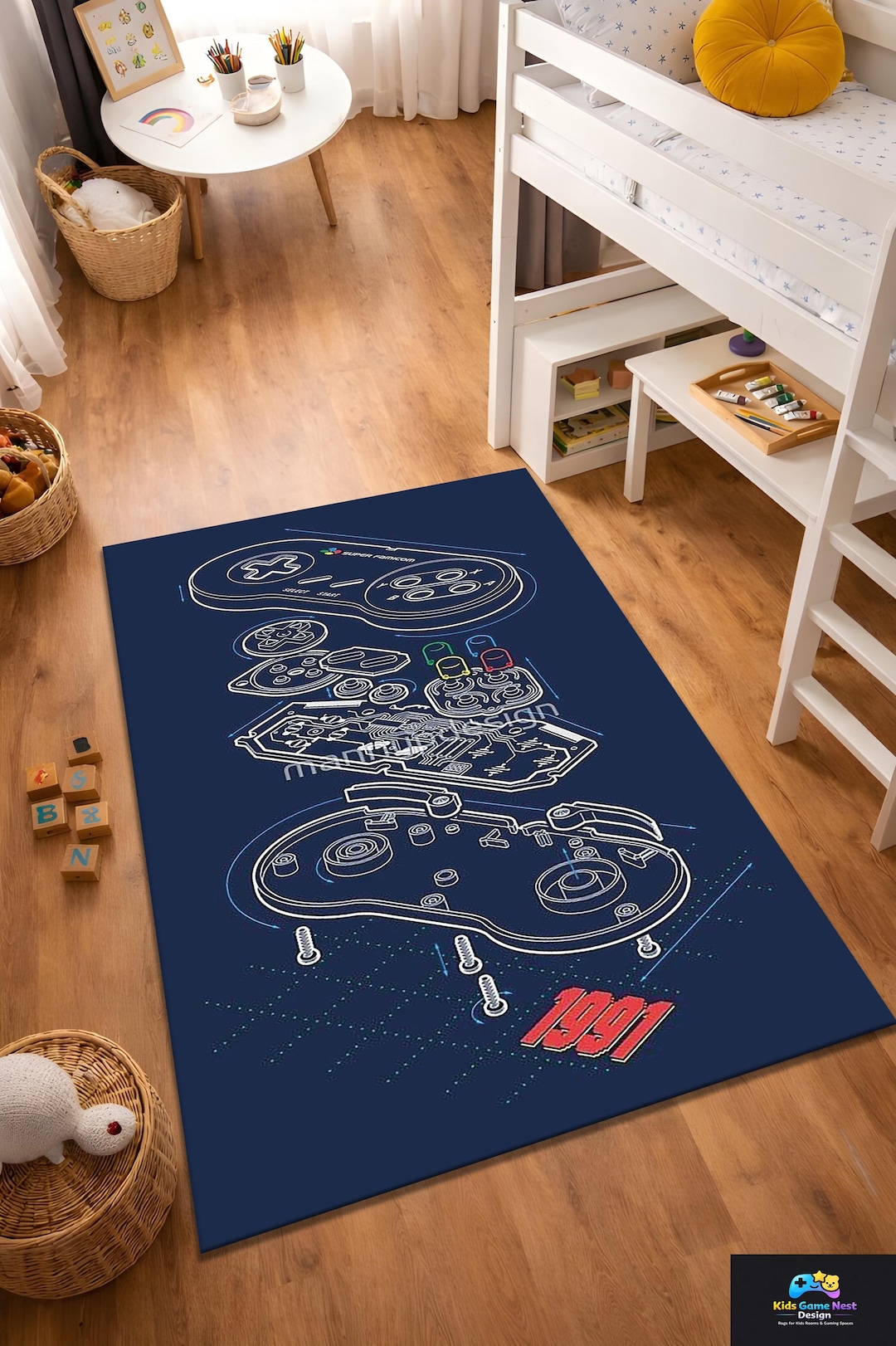 Retro Controller Rug Retro Gaming Controller Rug, Exploded Gamepad Design Rug, Gamer Room ...