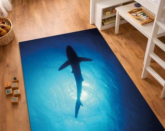 Tappeto con squalo e oceano, tappeto sottomarino con squalo, tappeto per camera da letto con vita marina, tappeto decorativo costiero, tappeto antiscivolo lavabile