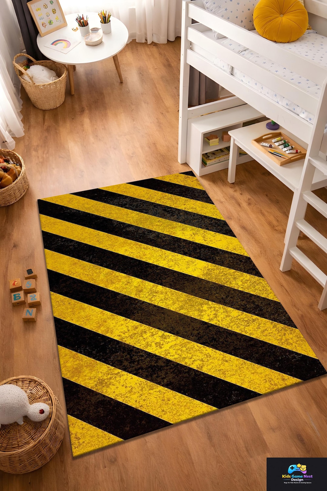 Caution Rug Hazard Stripe Kids Rug, Industrial Warning Pattern Rug, Modern Playroom ...