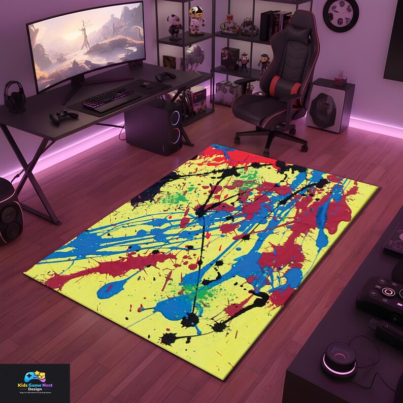 Colorful Paint Splatter Kids Room Rug, Abstract Art Carpet, Modern ...