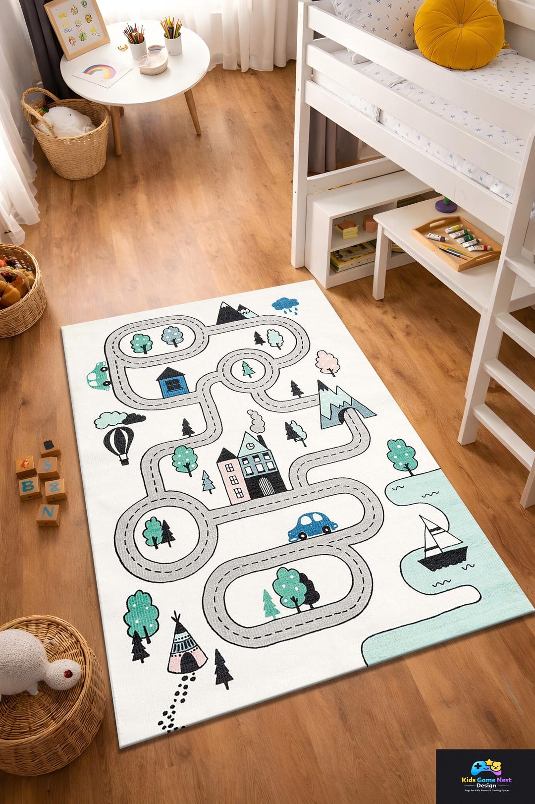 Car Road Map Rug Kids Road Map Rug, Play Mat City Carpet, Car Track Nursery Rug ...