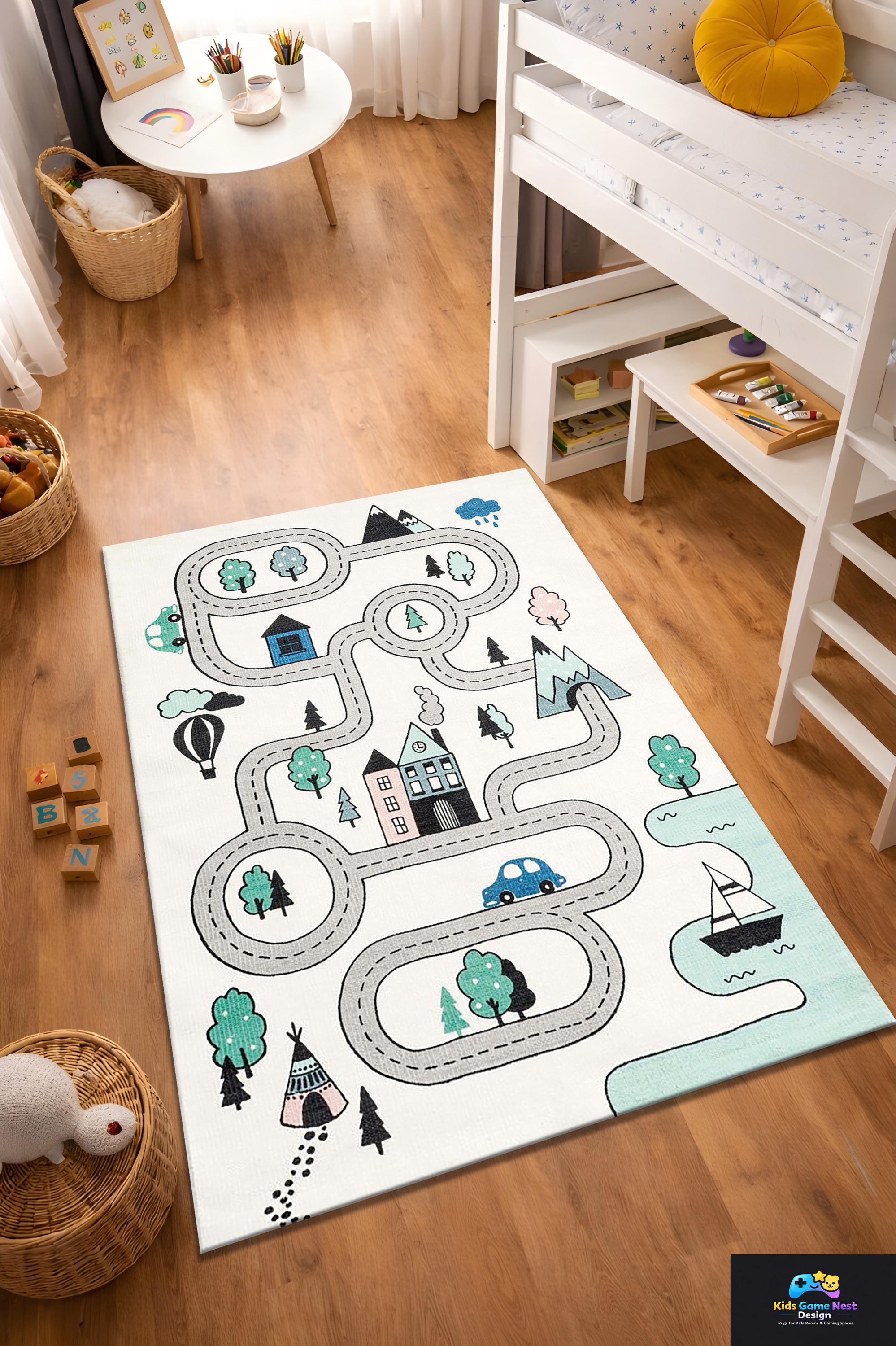Kids Road Map Rug, Play Mat City Carpet, Car Track Nursery Rug ...