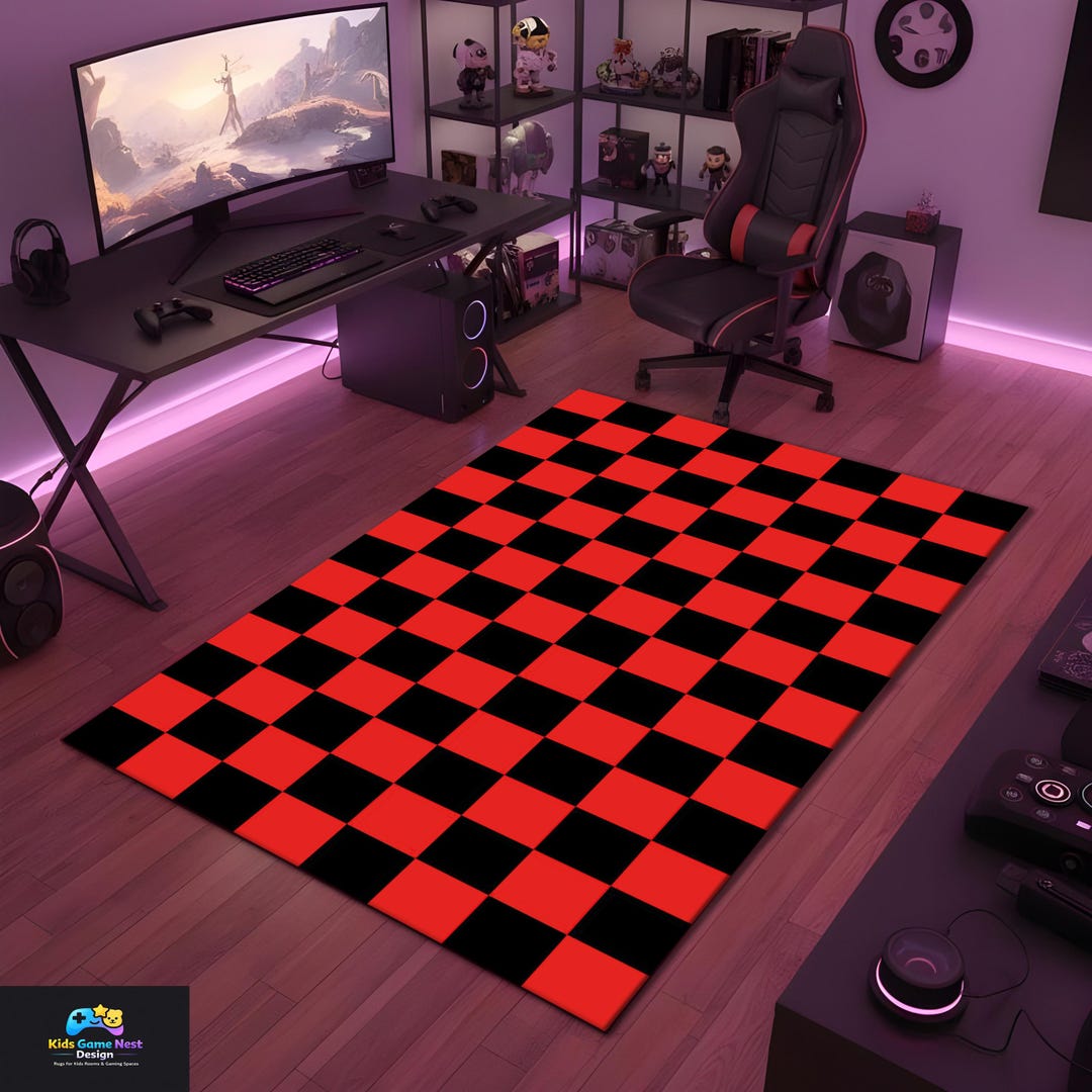Faded Checkerboard Rug Red Black Checkered Rug, Checkerboard Area Rug, Aesthetic Room Decor ...