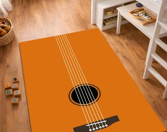 Tappeto per chitarra acustica, tappeto minimalista per chitarra, tappeto decorativo per sala musica, regalo per chitarrista, tappeto per amanti della musica, tappeto lavabile antiscivolo