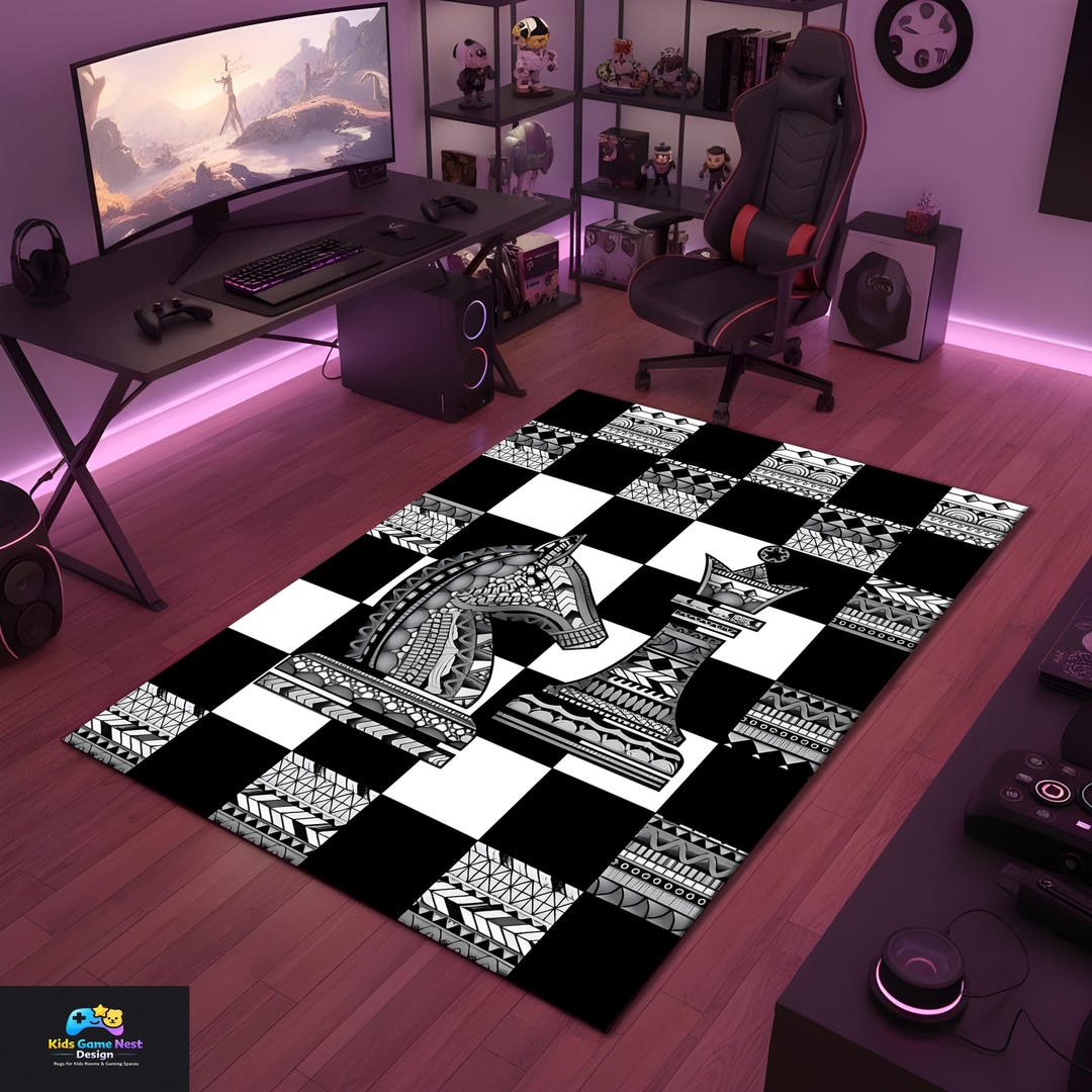 Chess Rug Design Chess Rug Black White Checkered Carpet Knight King Design Modern Board ...