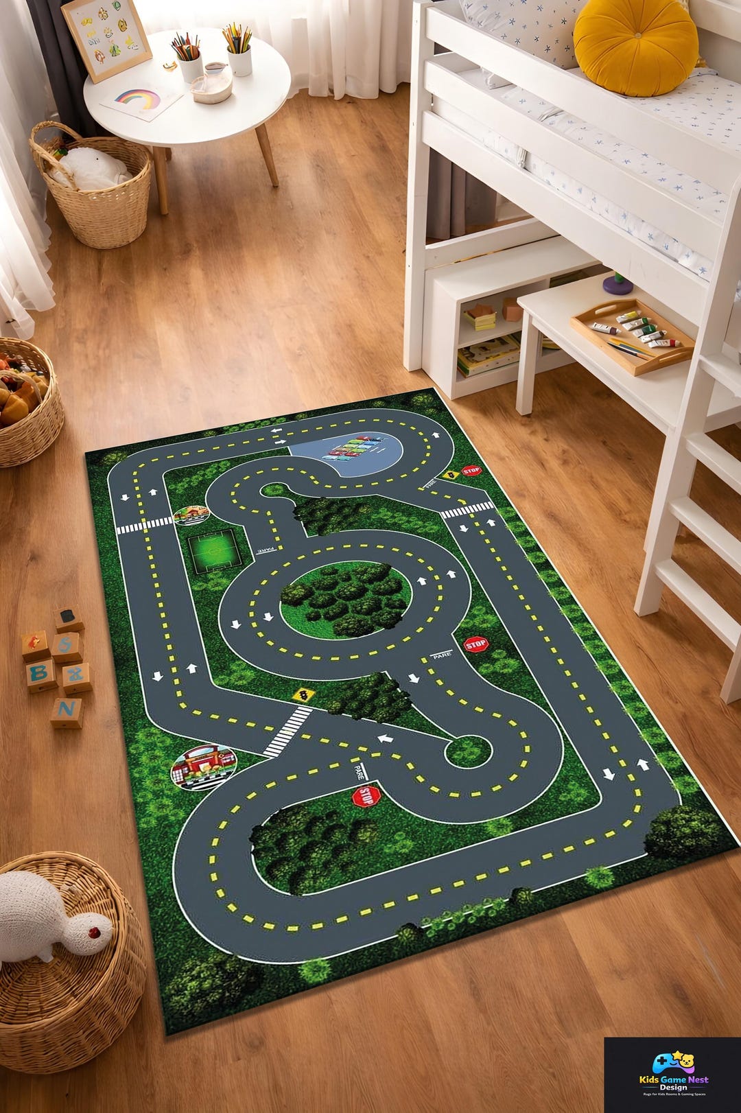Road Map Kids Rug,car Track Play Mat Rug,traffic Street Playroom Carpet ...