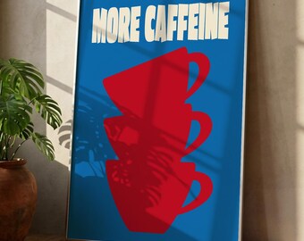 Bold Coffee Wall Art, Red Cups Typography Print (Digital Download)